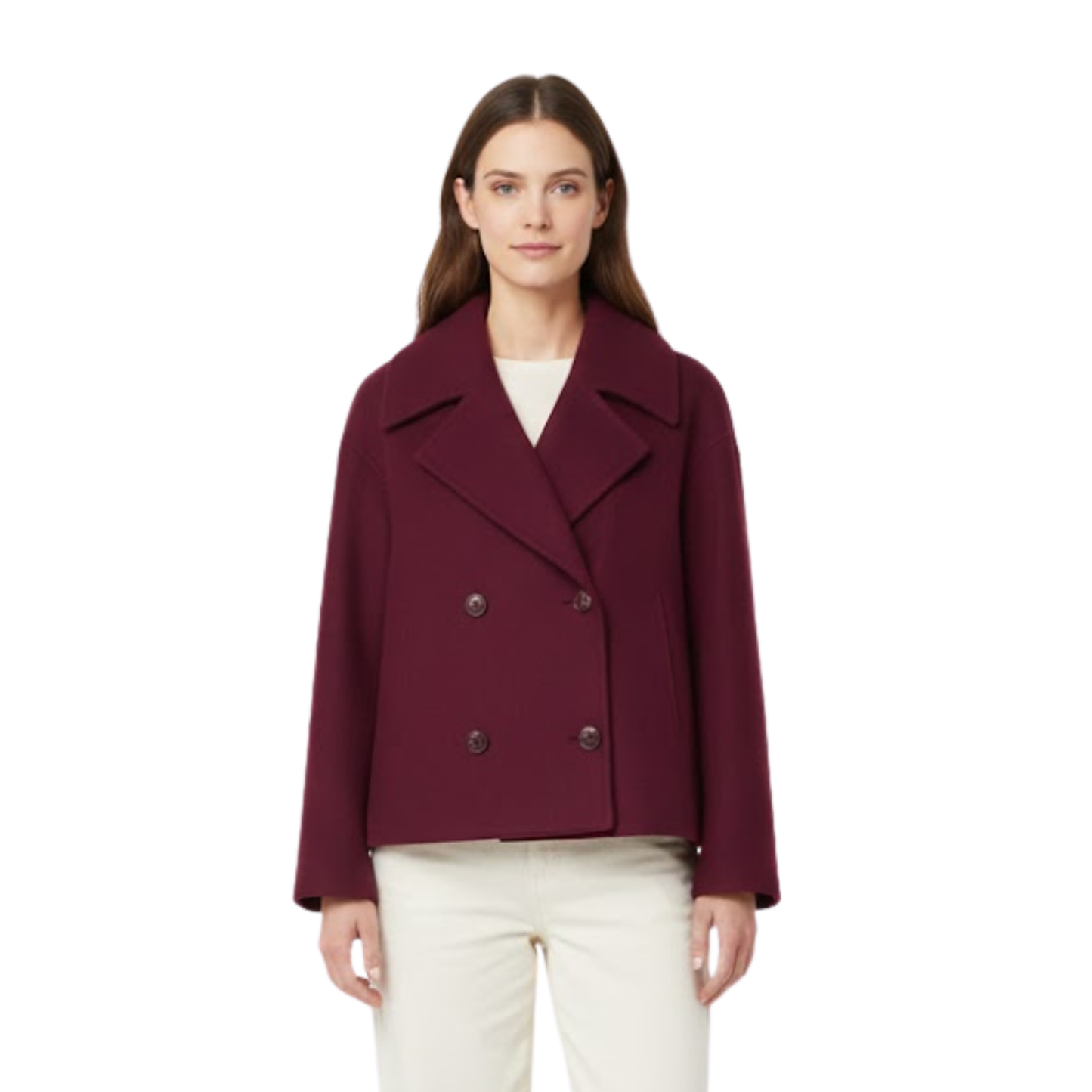 Manteau en Laine Double Boutonnage Design Simple pour Femme