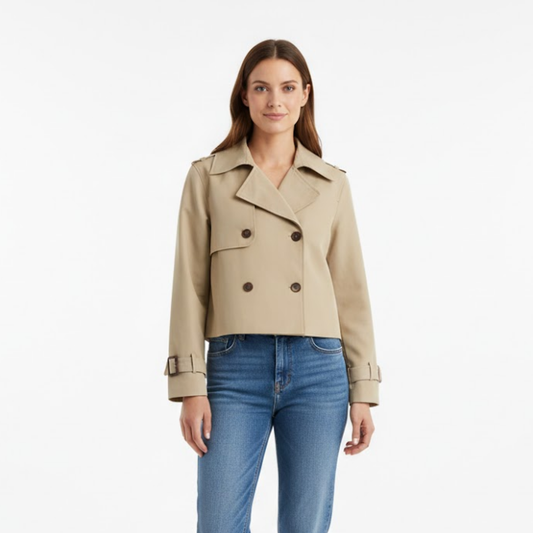Trench-Coat Court Fermeture Croisée Col Revers pour Femme