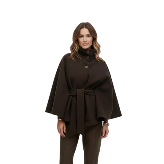 Manteau Cape Structuré Col Montant Ceinturé pour Femme