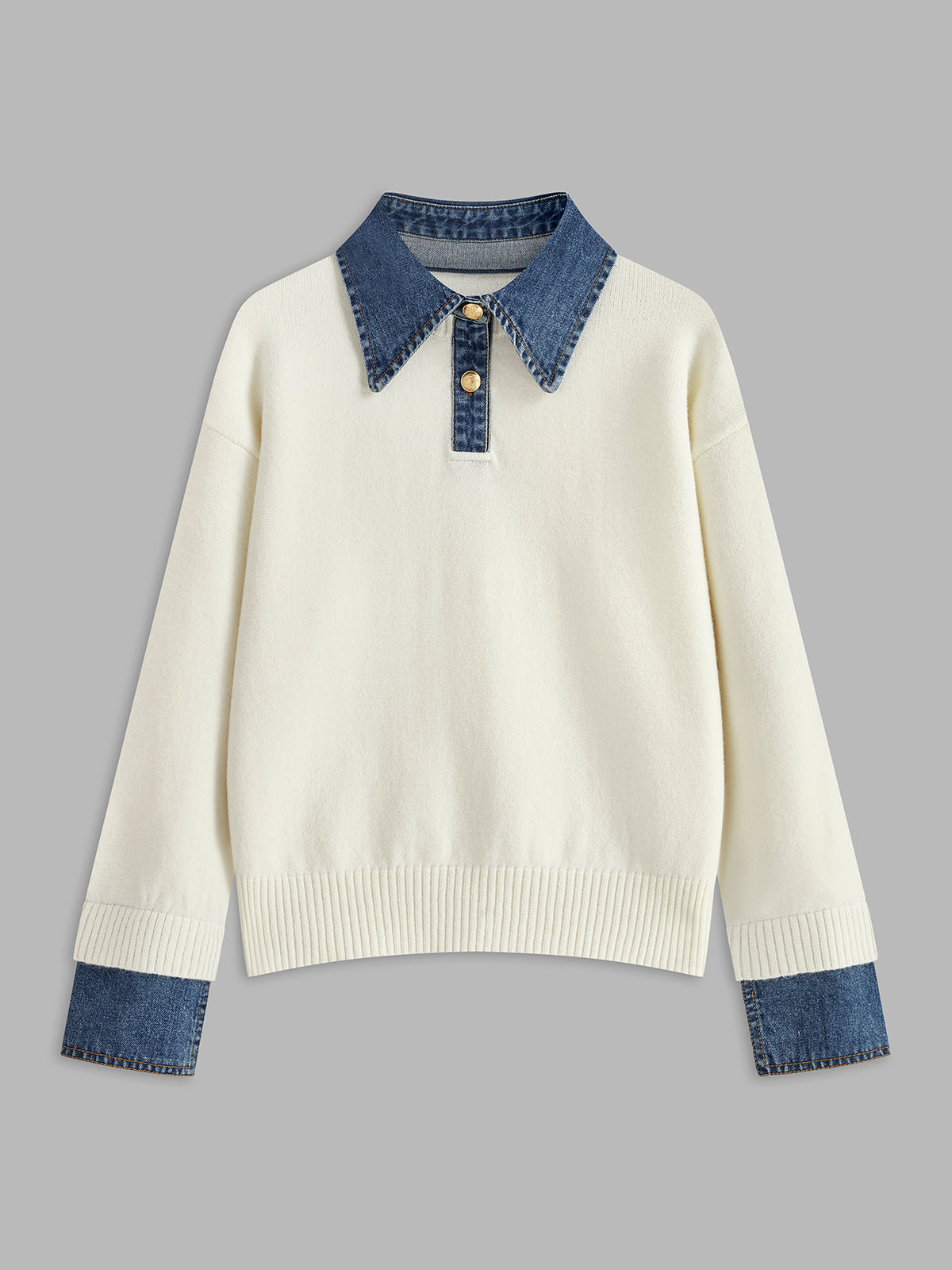 Pull Bicolore Col Revers Boutonné pour Femme
