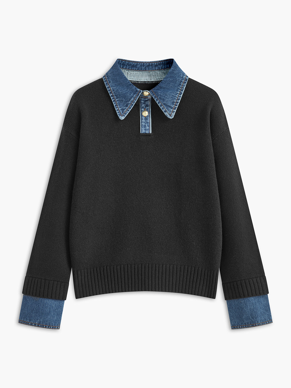 Pull Bicolore Col Revers Boutonné pour Femme