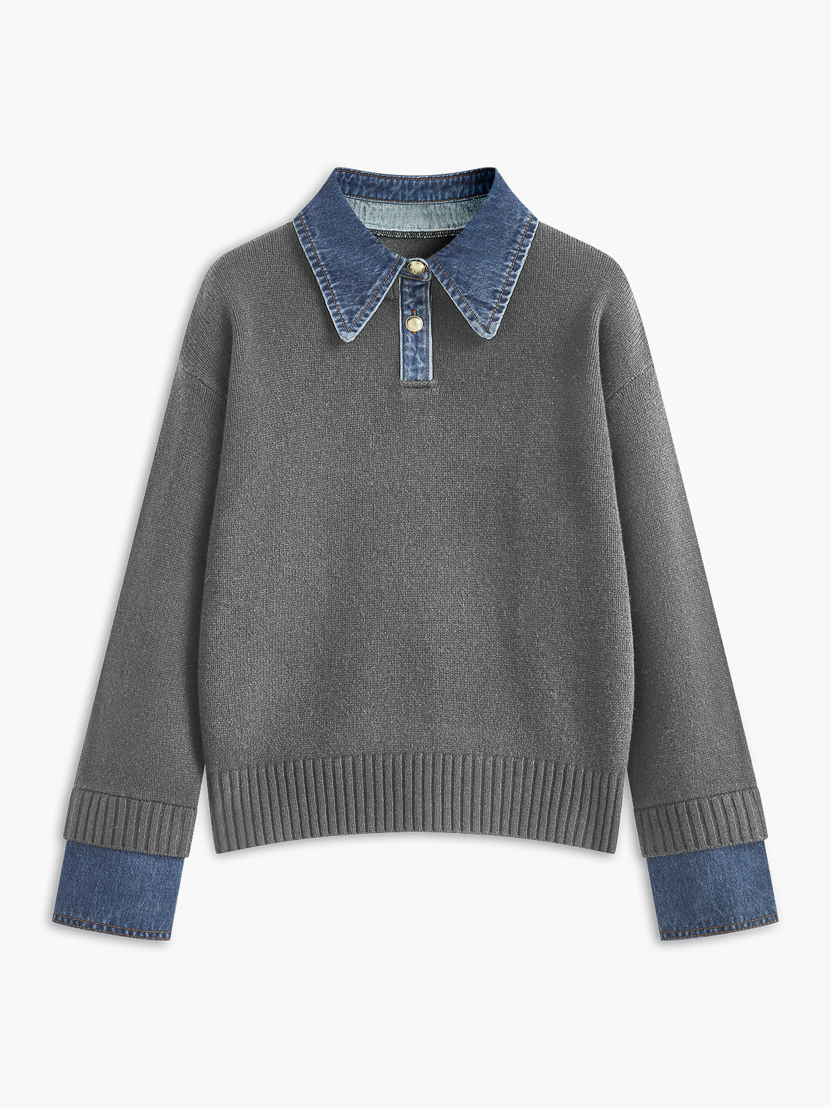 Pull Bicolore Col Revers Boutonné pour Femme