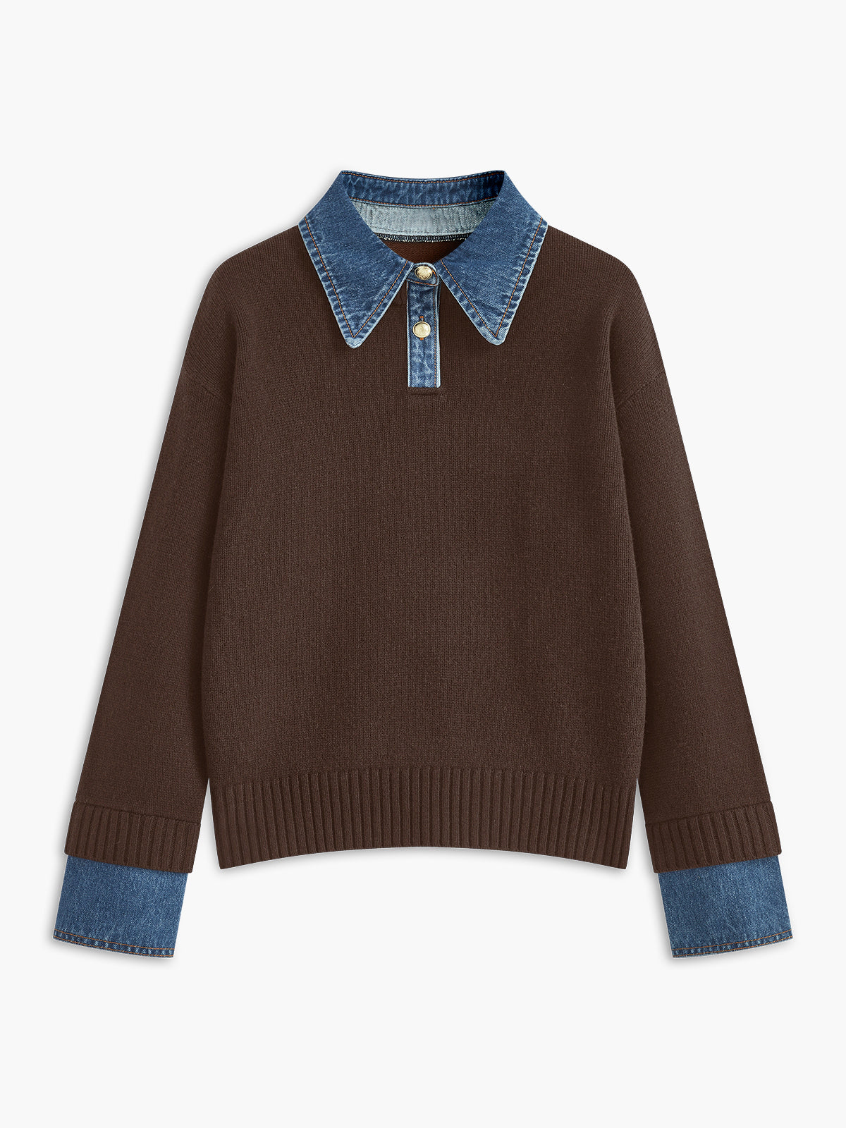 Pull Bicolore Col Revers Boutonné pour Femme