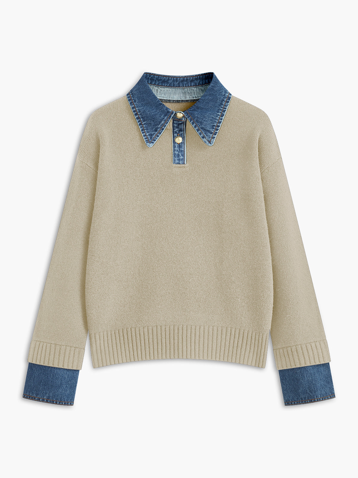 Pull Bicolore Col Revers Boutonné pour Femme