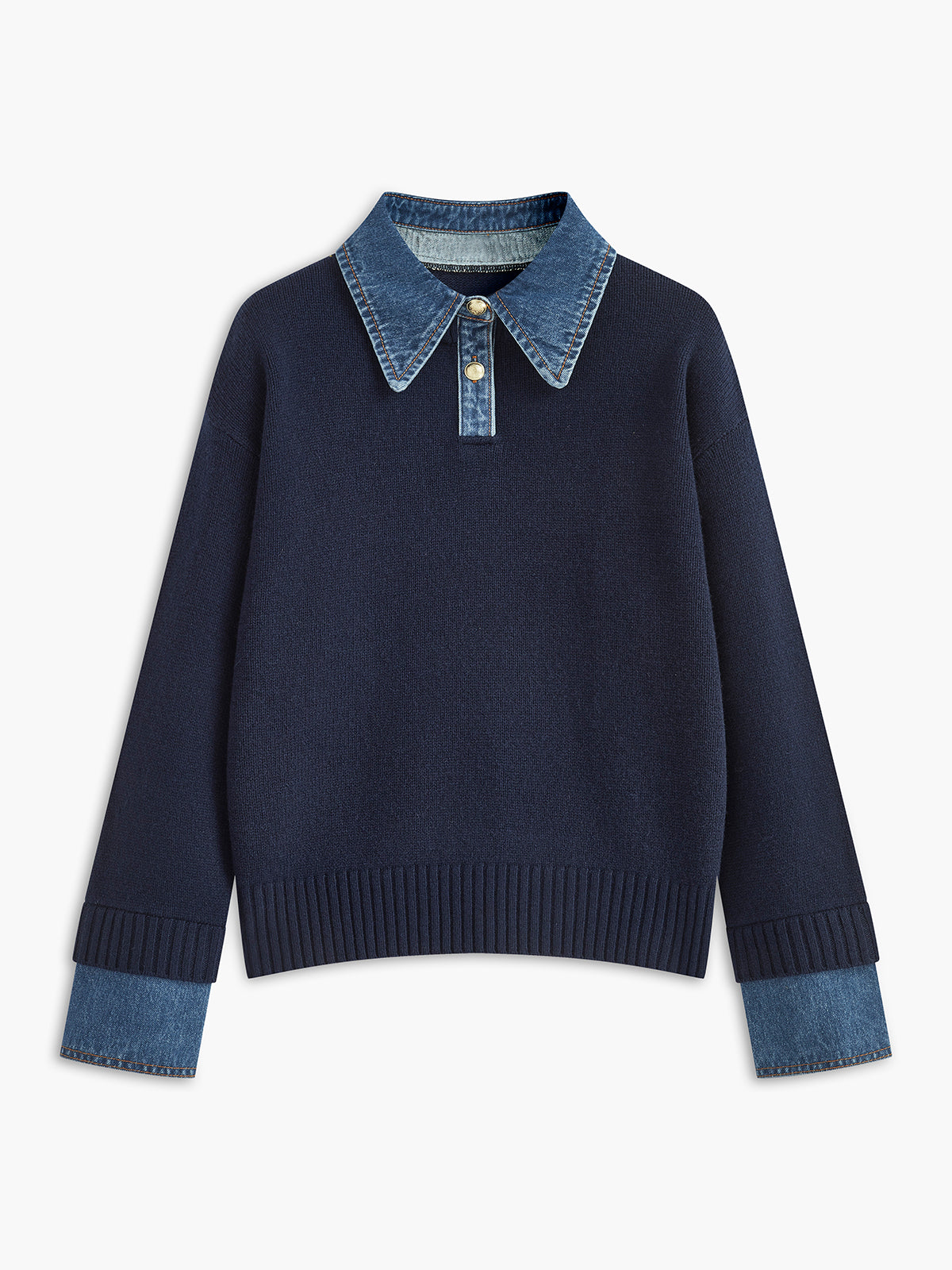 Pull Bicolore Col Revers Boutonné pour Femme