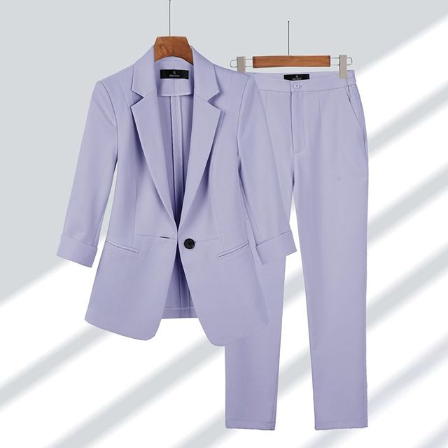 Ensemble Blazer Col Cranté Pantalon Droit pour Femme