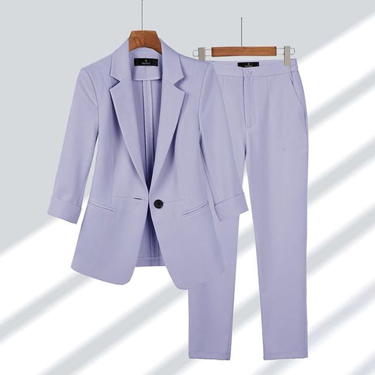 Ensemble Blazer Col Cranté Pantalon Droit pour Femme
