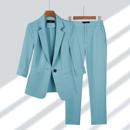 Ensemble Blazer Col Cranté Pantalon Droit pour Femme