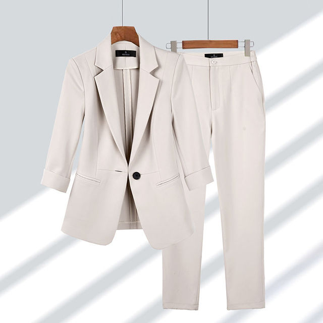 Ensemble Blazer Col Cranté Pantalon Droit pour Femme