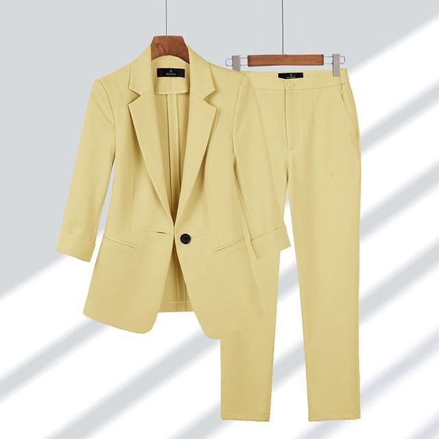 Ensemble Blazer Col Cranté Pantalon Droit pour Femme