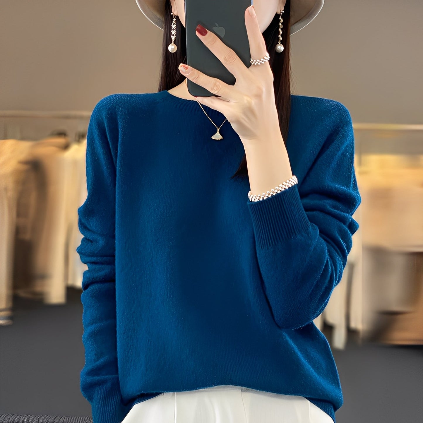 Pull Col Rond Coupe Sophistiquée pour Femme