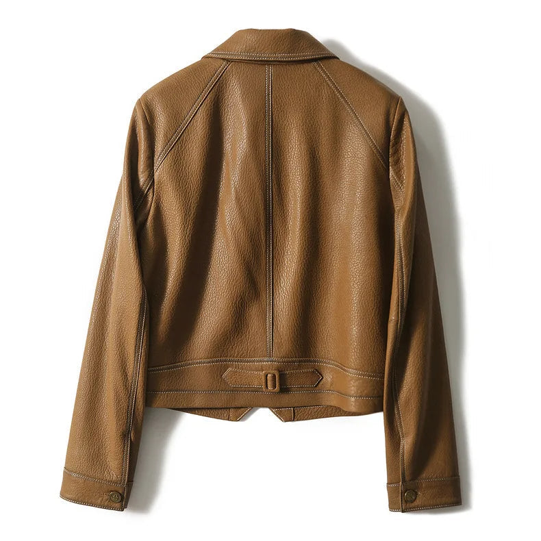 Blazer en Similicuir Court Revers Structuré pour Femme