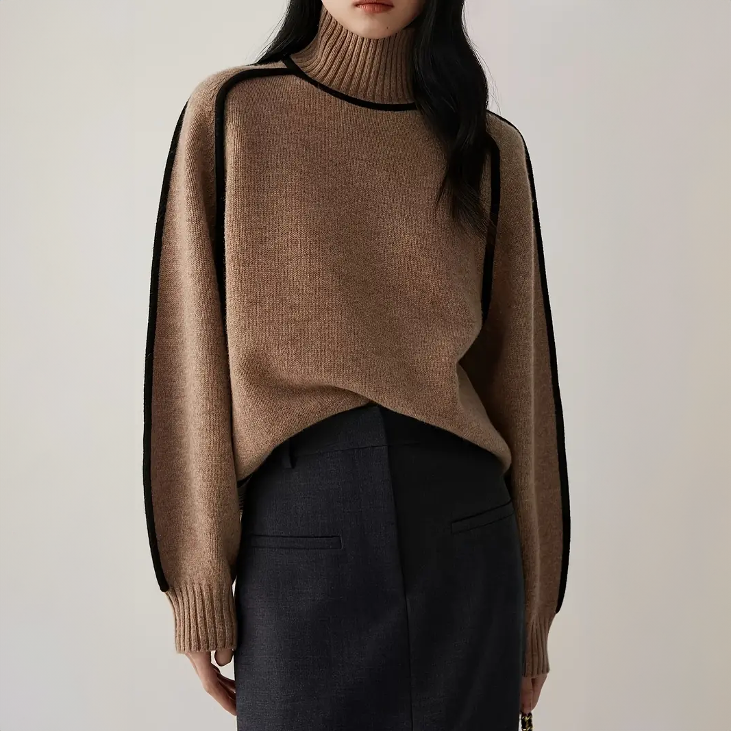 Pull Col Roulé à Liseré Contrasté pour Femme