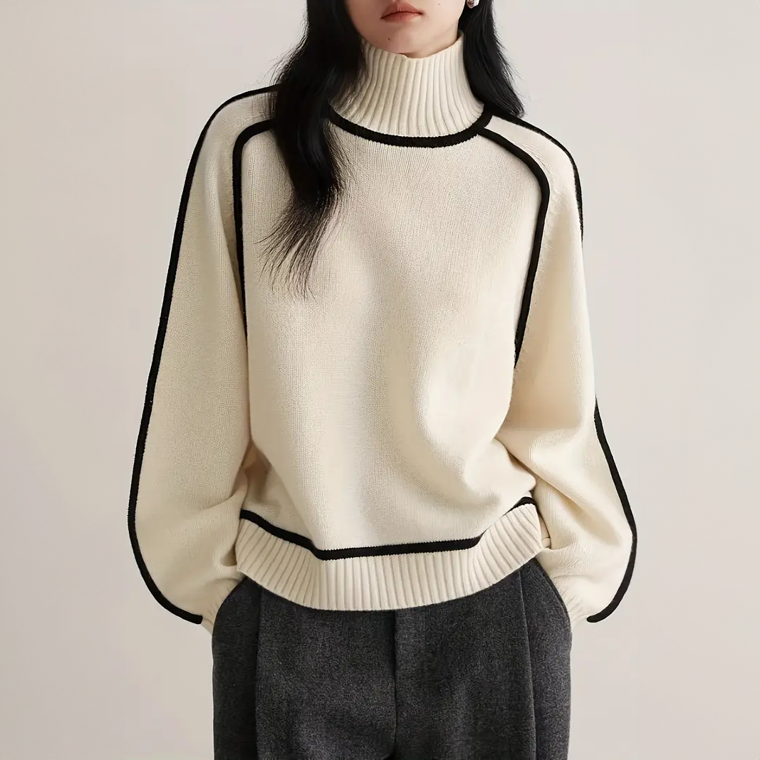 Pull Col Roulé à Liseré Contrasté pour Femme