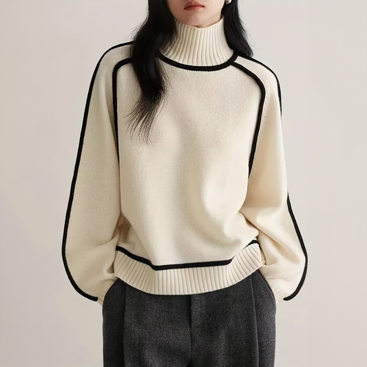 Pull Col Roulé à Liseré Contrasté pour Femme