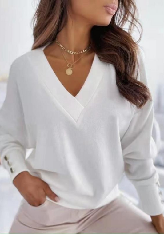 Pull Col en V Oversize Épaules Tombantes pour Femme