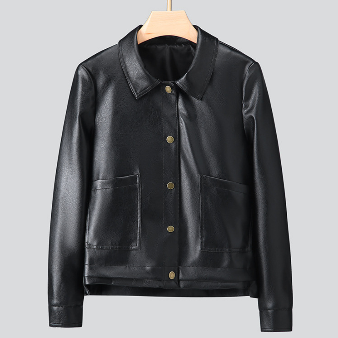Veste en Similicuir Col Boutonné pour Femme