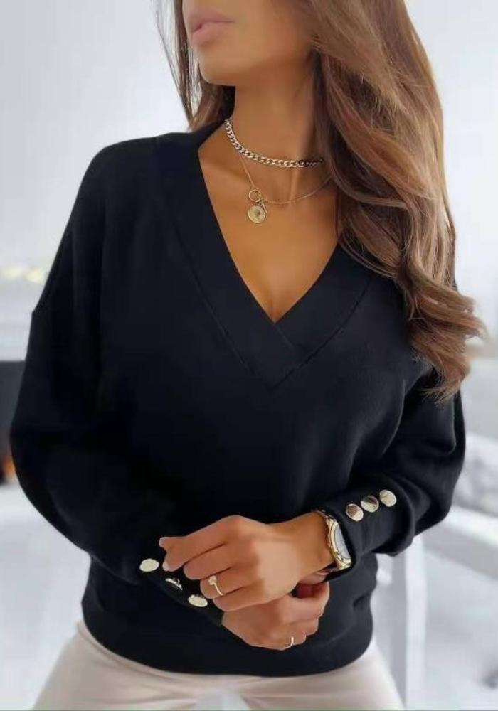 Pull Col en V Oversize Épaules Tombantes pour Femme