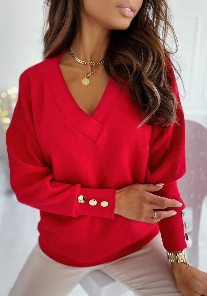 Pull Col en V Oversize Épaules Tombantes pour Femme