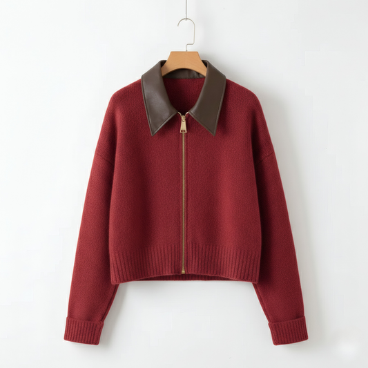 Pull Zippé Col Similicuir pour Femme