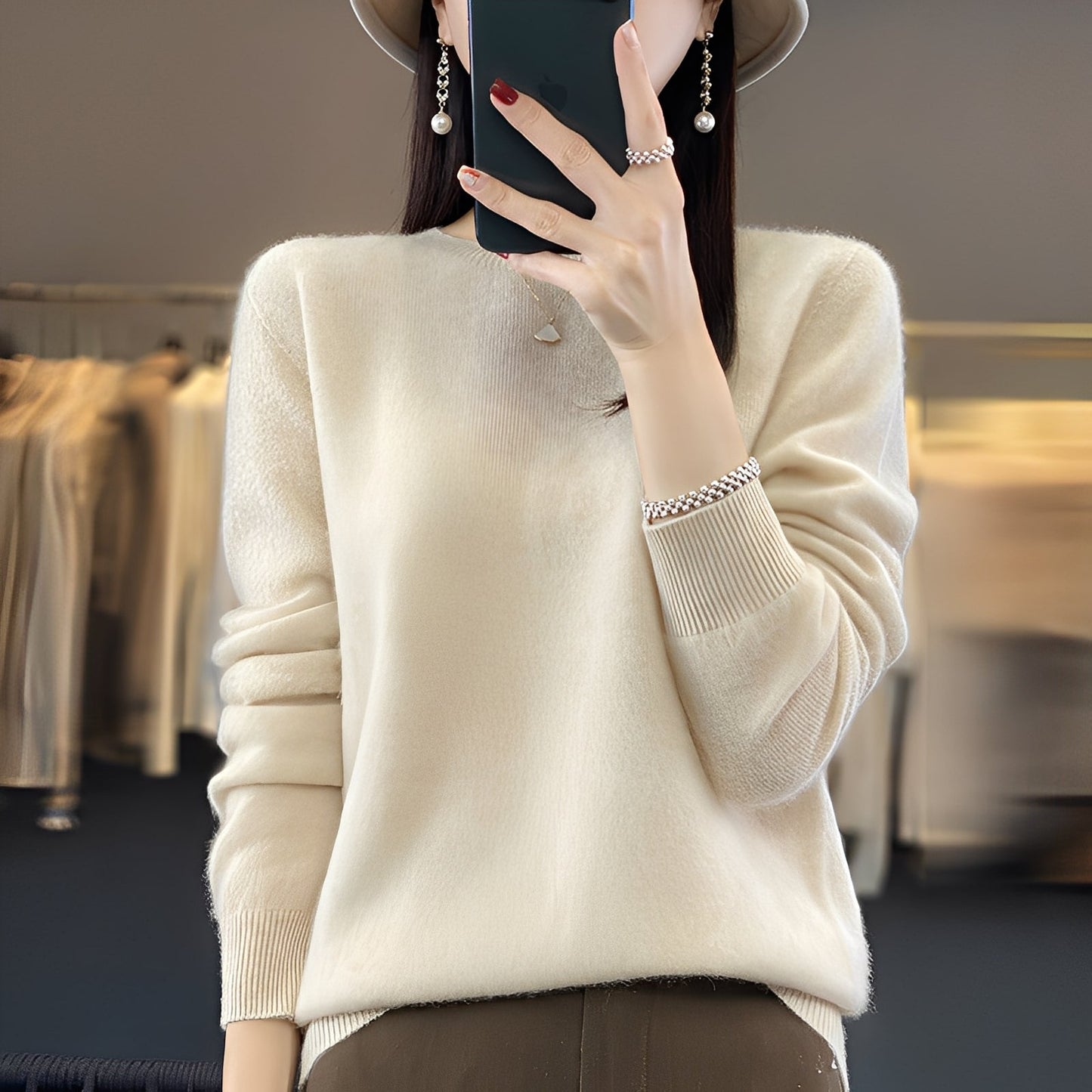 Pull Col Rond Coupe Sophistiquée pour Femme