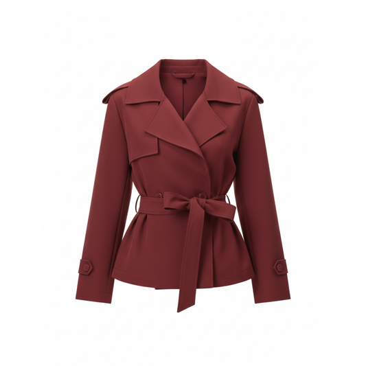 Trench-Coat Court Col Revers Ceinture Nouée pour Femme