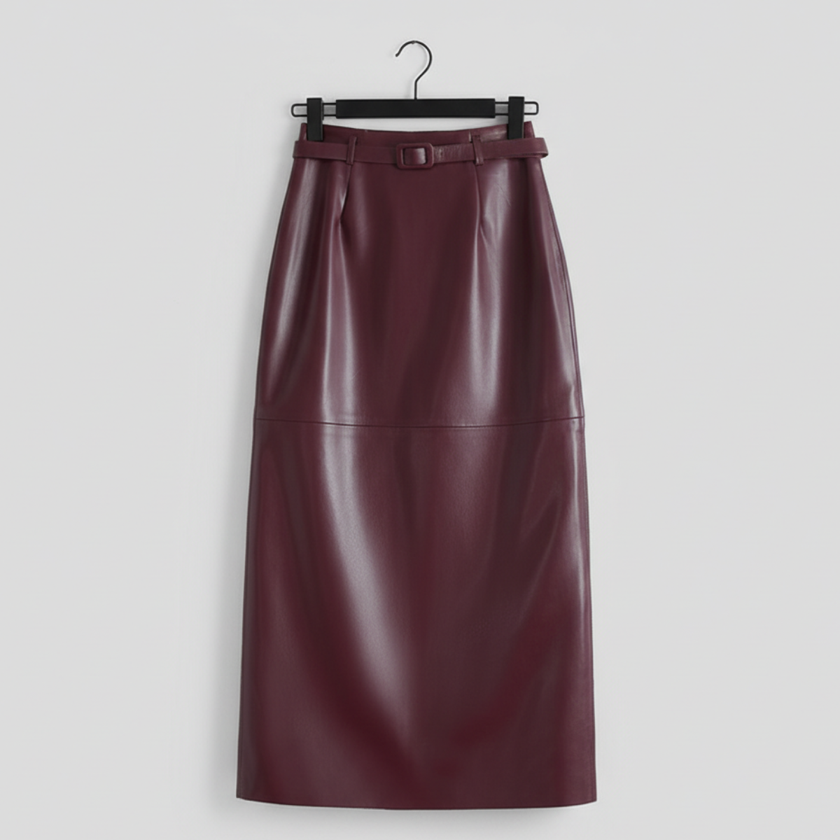 Jupe Taille Haute en Similicuir Ceinture Boucle pour Femme
