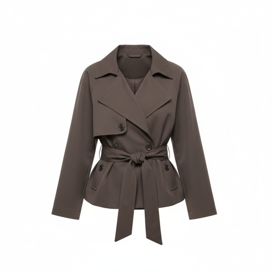 Trench Court Col Rabattu Ceinture Nouée pour Femme