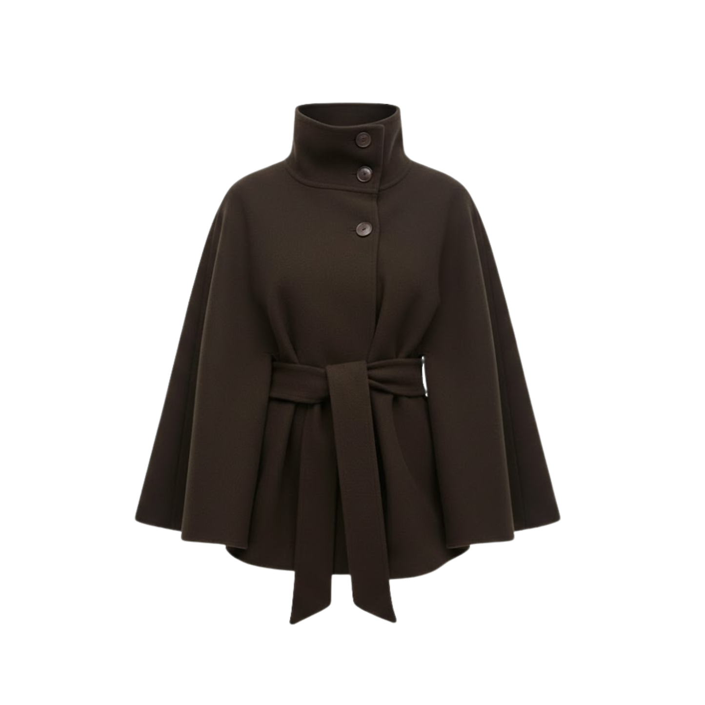 Manteau Cape Structuré Col Montant Ceinturé pour Femme