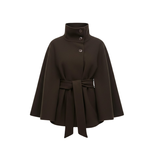 Manteau Cape Structuré Col Montant Ceinturé pour Femme