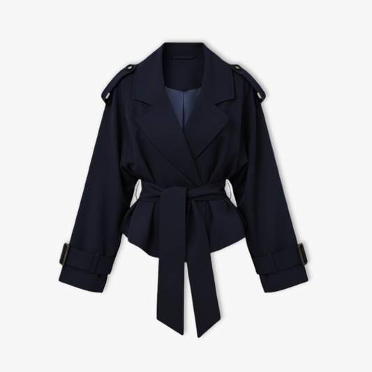 Trench Court Revers Laçage à la Taille pour Femme