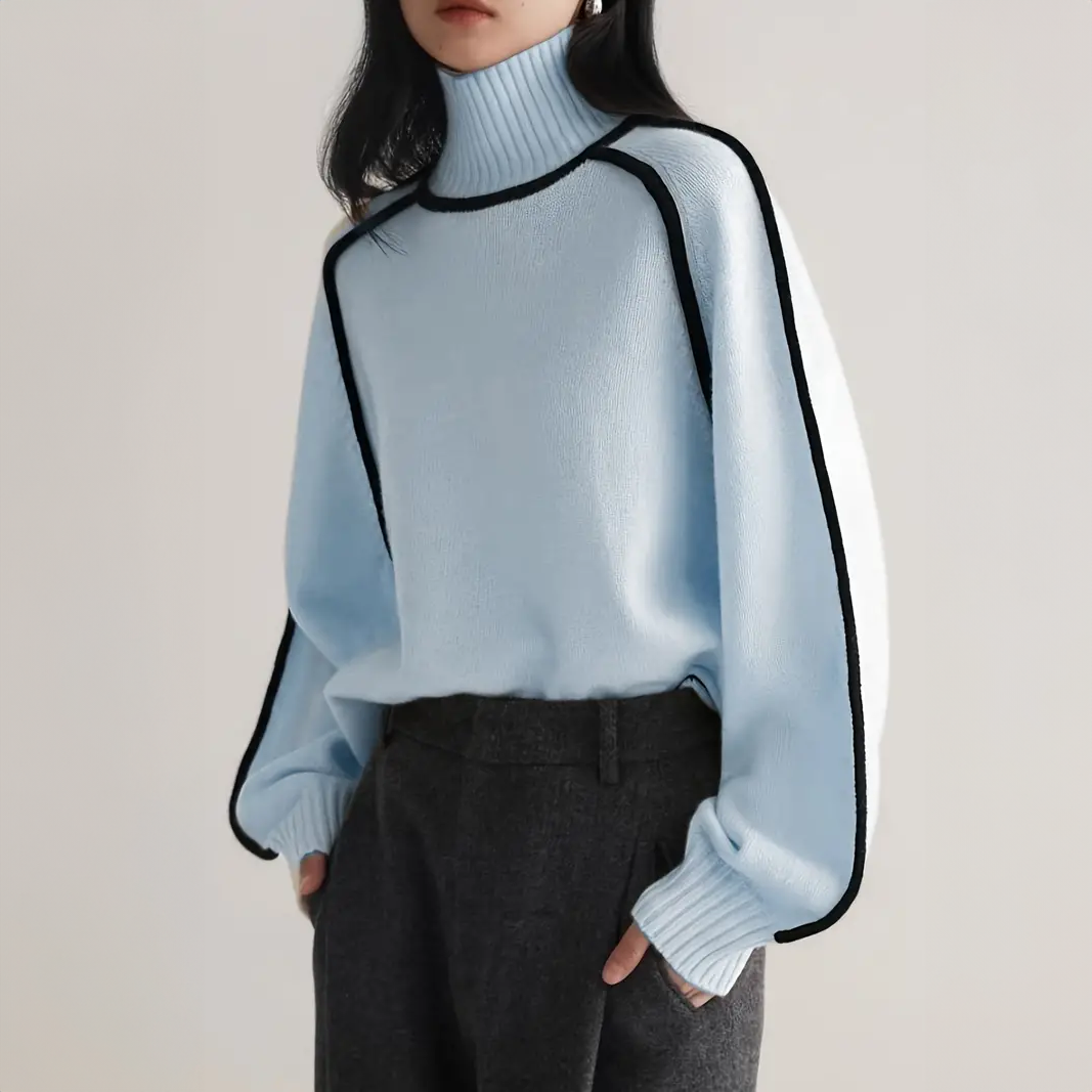 Pull Col Roulé à Liseré Contrasté pour Femme