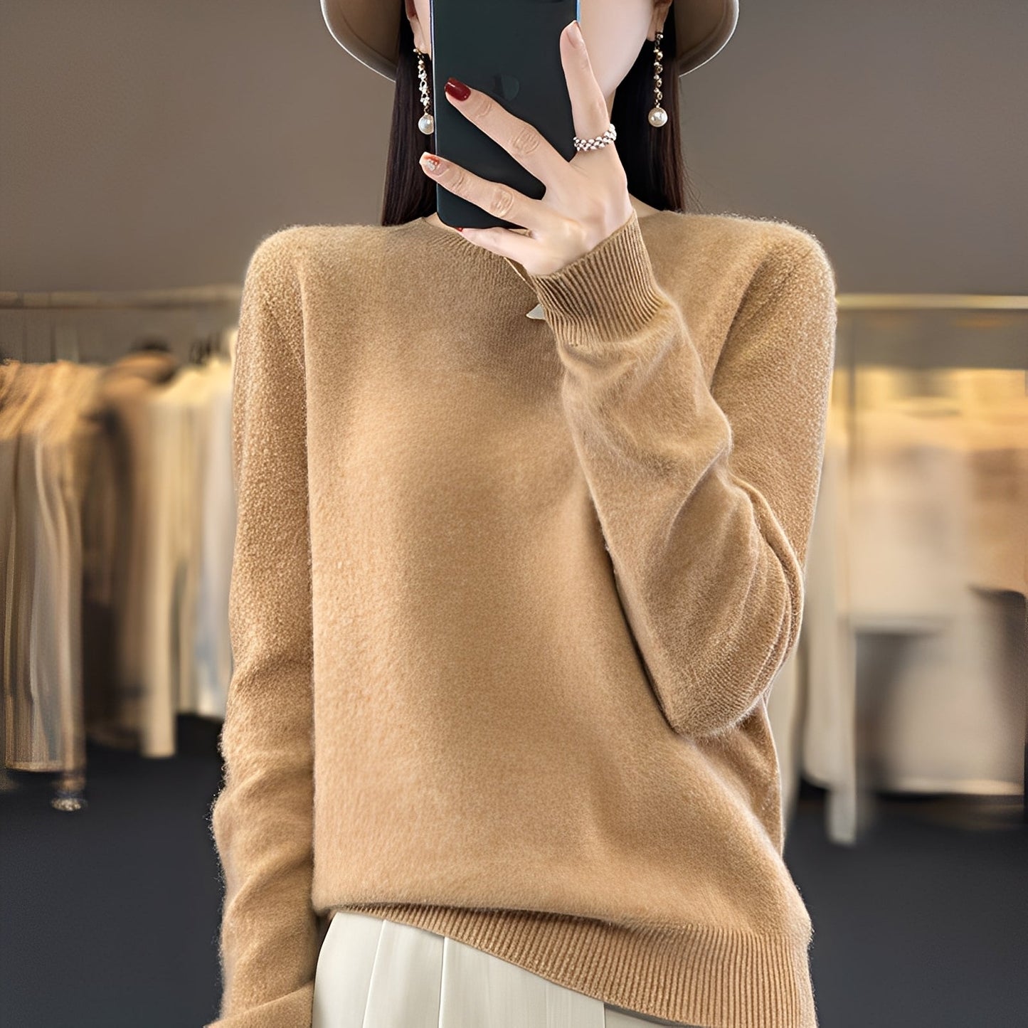Pull Col Rond Coupe Sophistiquée pour Femme