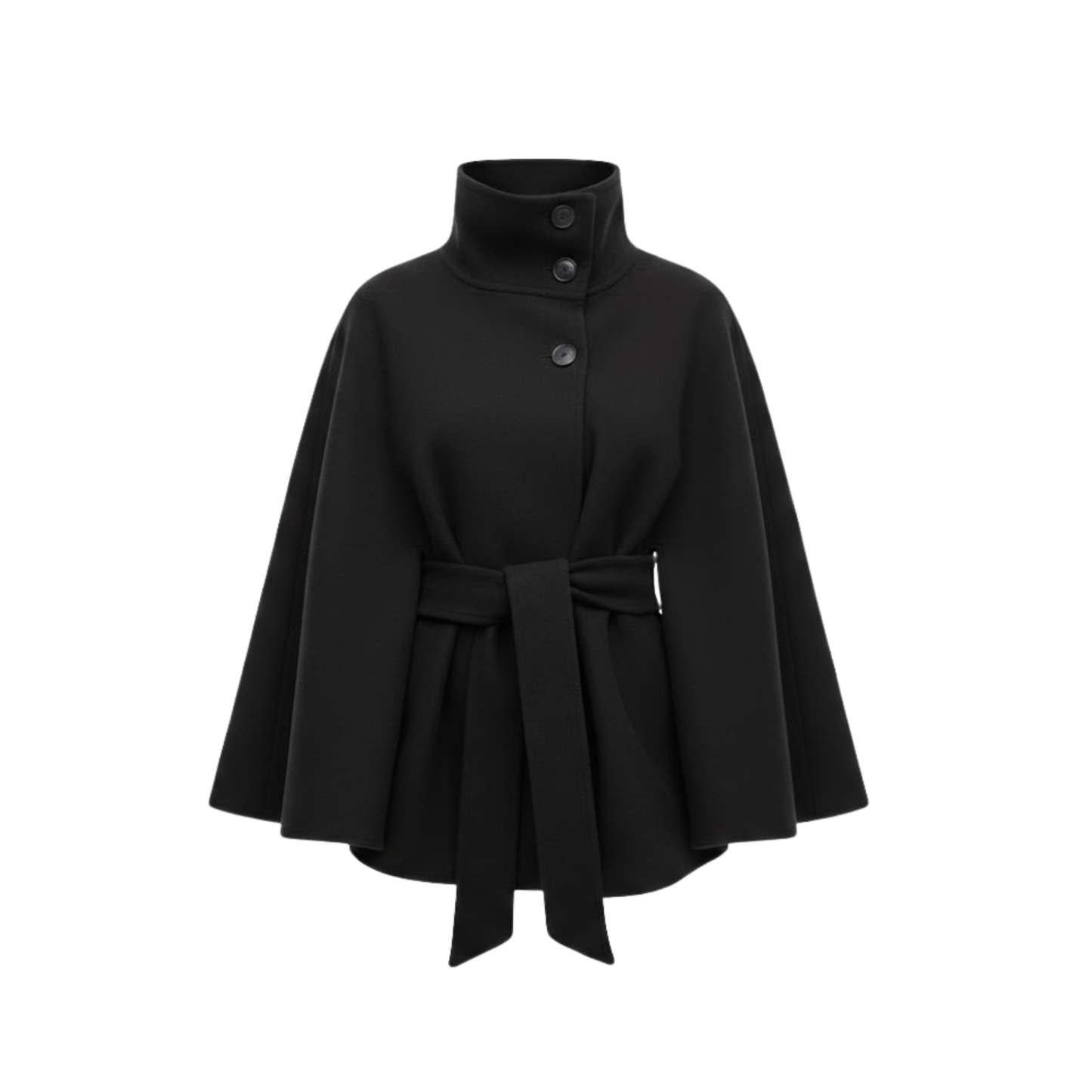 Manteau Cape Structuré Col Montant Ceinturé pour Femme