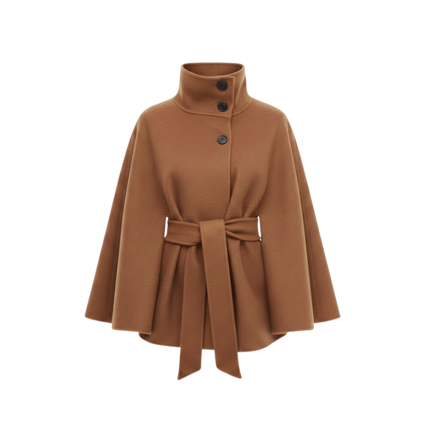 Manteau Cape Structuré Col Montant Ceinturé pour Femme