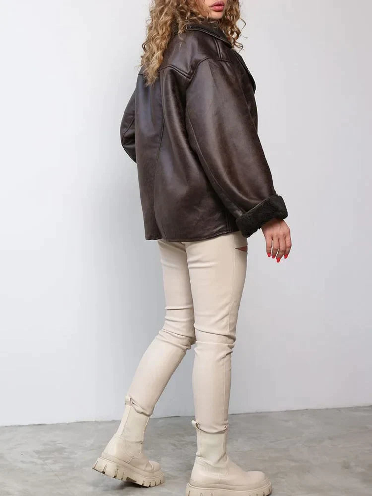 Veste en Similicuir Silhouette Vintage pour Femme