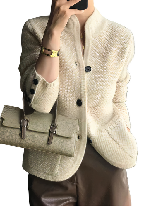 Cardigan Boutonné Matière Texturée pour Femme
