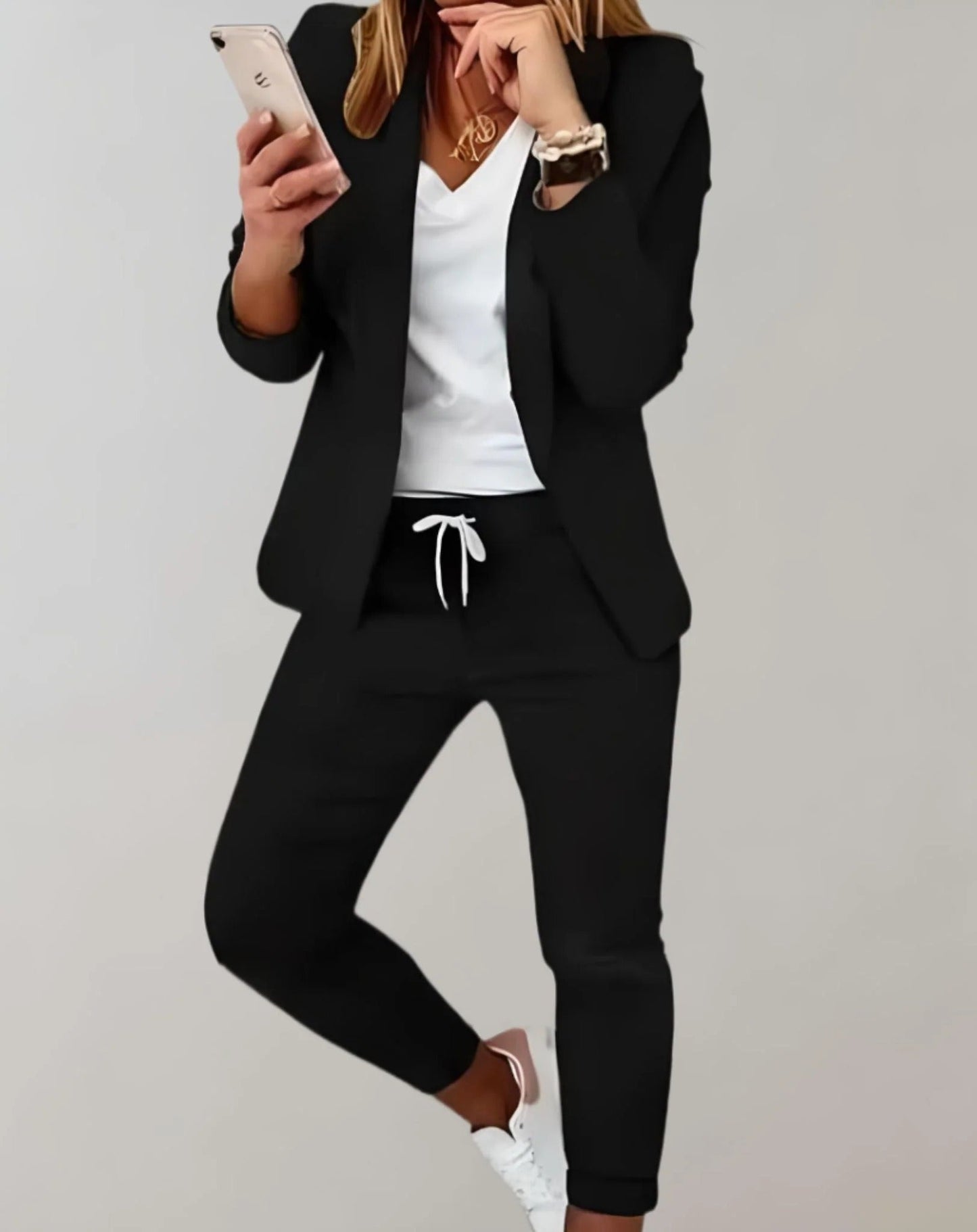 Ensemble Blazer Léger Pantalon Cordon de Serrage pour Femme