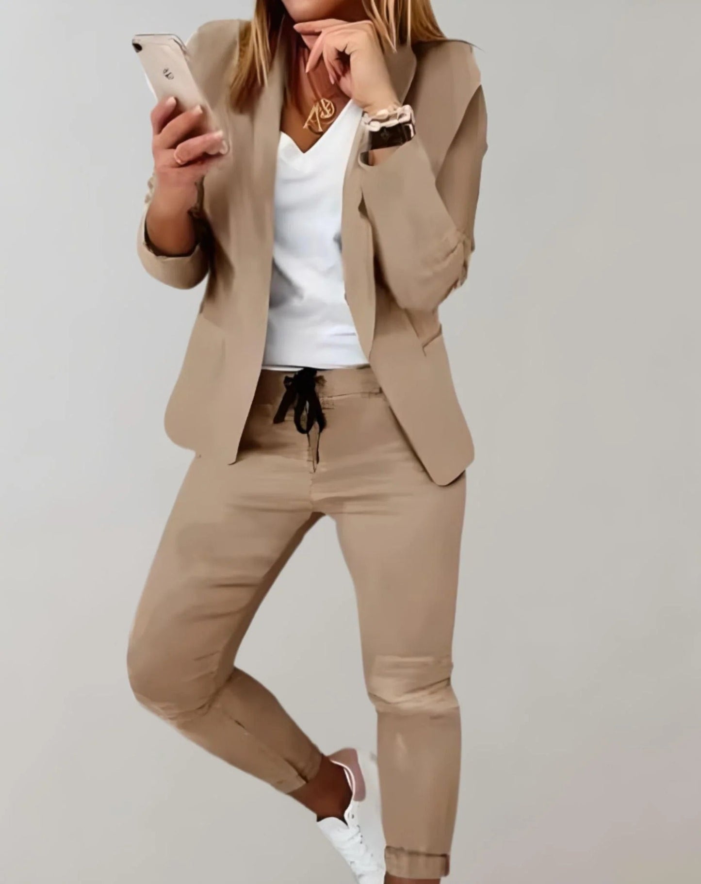 Ensemble Blazer Léger Pantalon Cordon de Serrage pour Femme