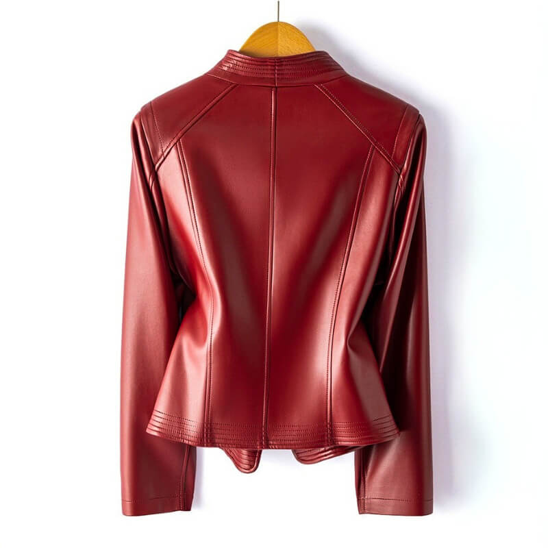 Veste en Similicuir Large Revers Zip Asymétrique pour Femme