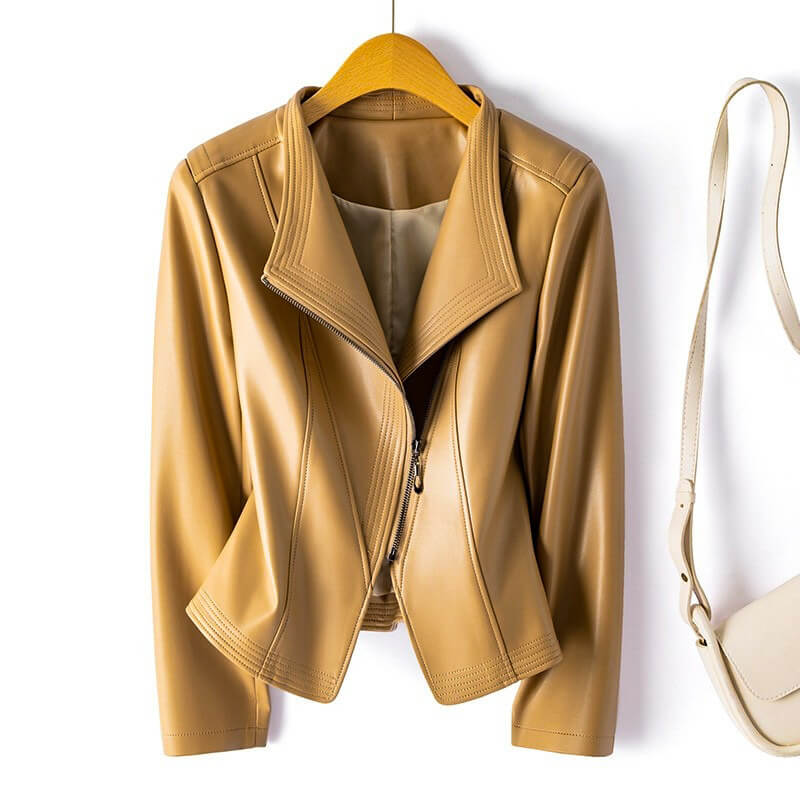 Veste en Similicuir Large Revers Zip Asymétrique pour Femme