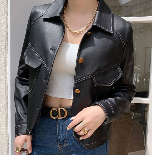 Veste en Similicuir Coupe Courte Oversize pour Femme