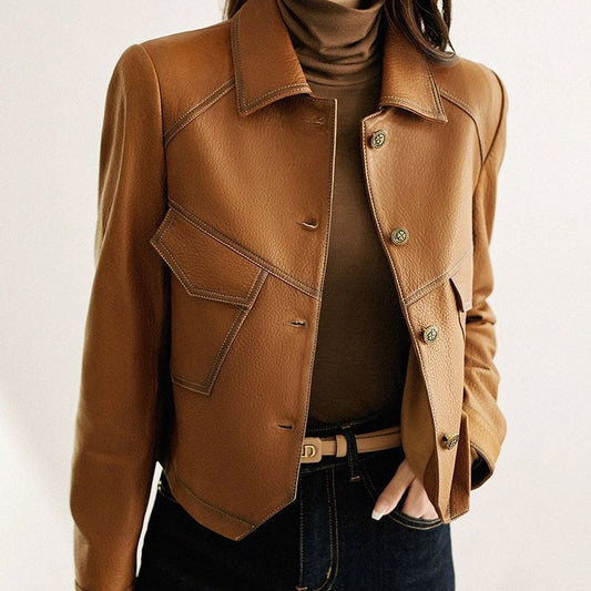 Veste en Similicuir Coupe Courte Oversize pour Femme