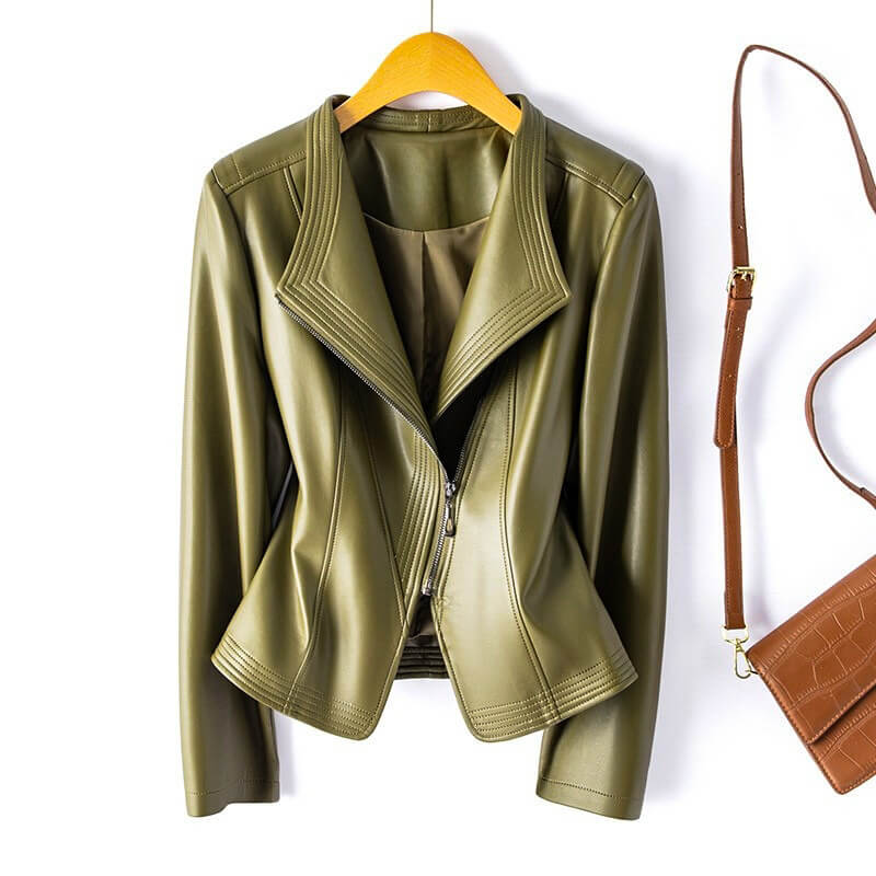 Veste en Similicuir Large Revers Zip Asymétrique pour Femme