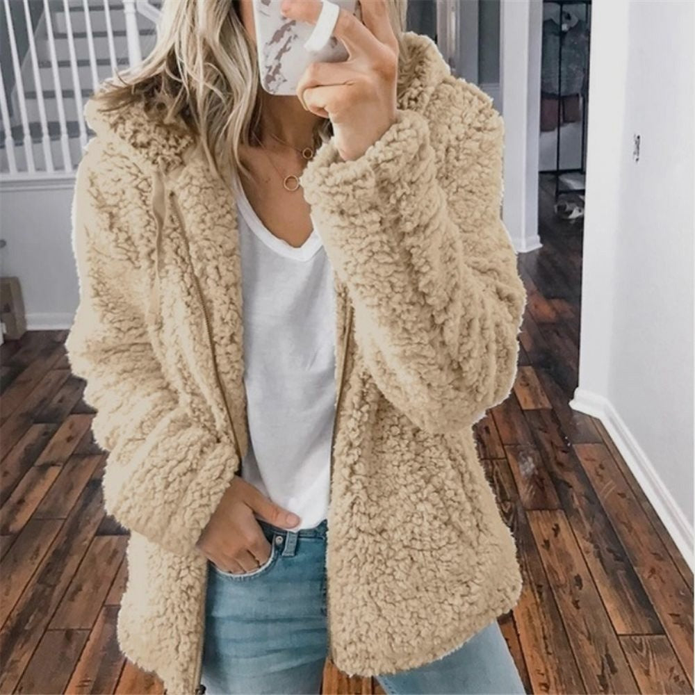 Veste Effet Teddy à Capuche pour Femme