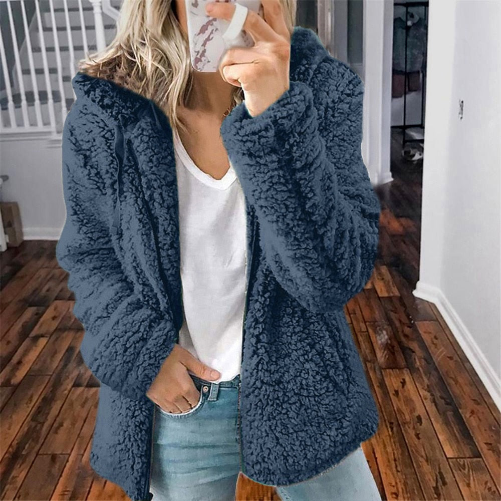Veste Effet Teddy à Capuche pour Femme
