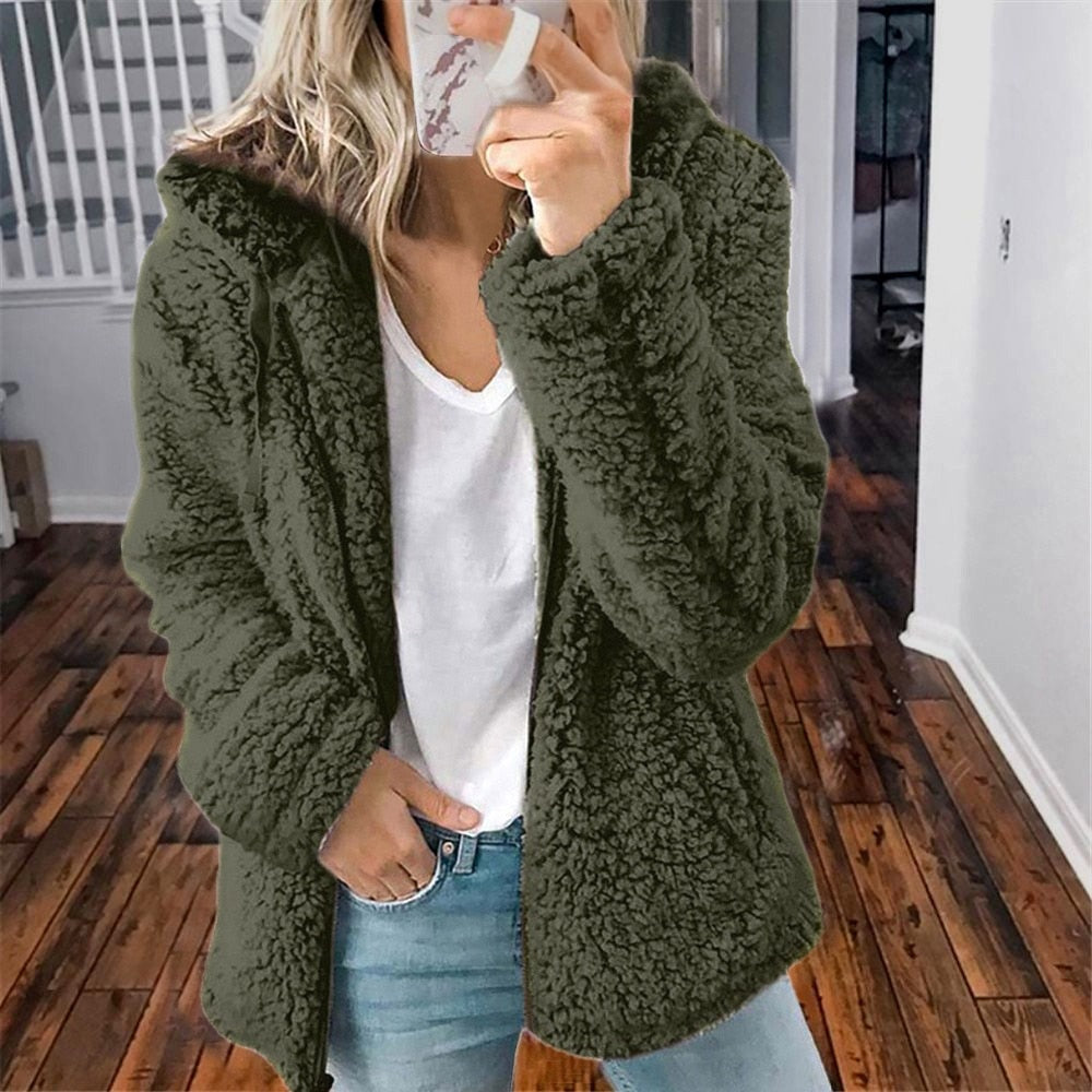 Veste Effet Teddy à Capuche pour Femme