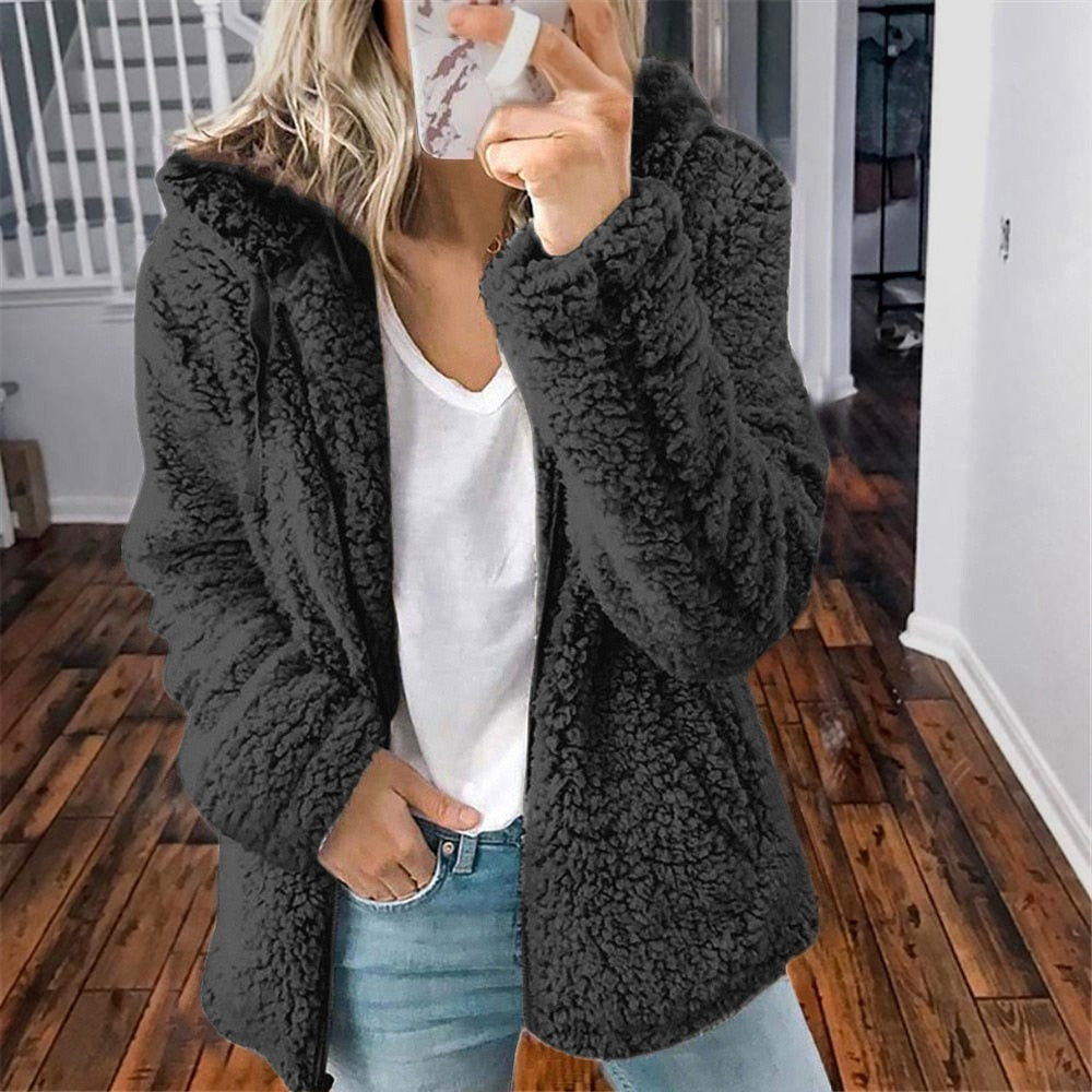 Veste Effet Teddy à Capuche pour Femme