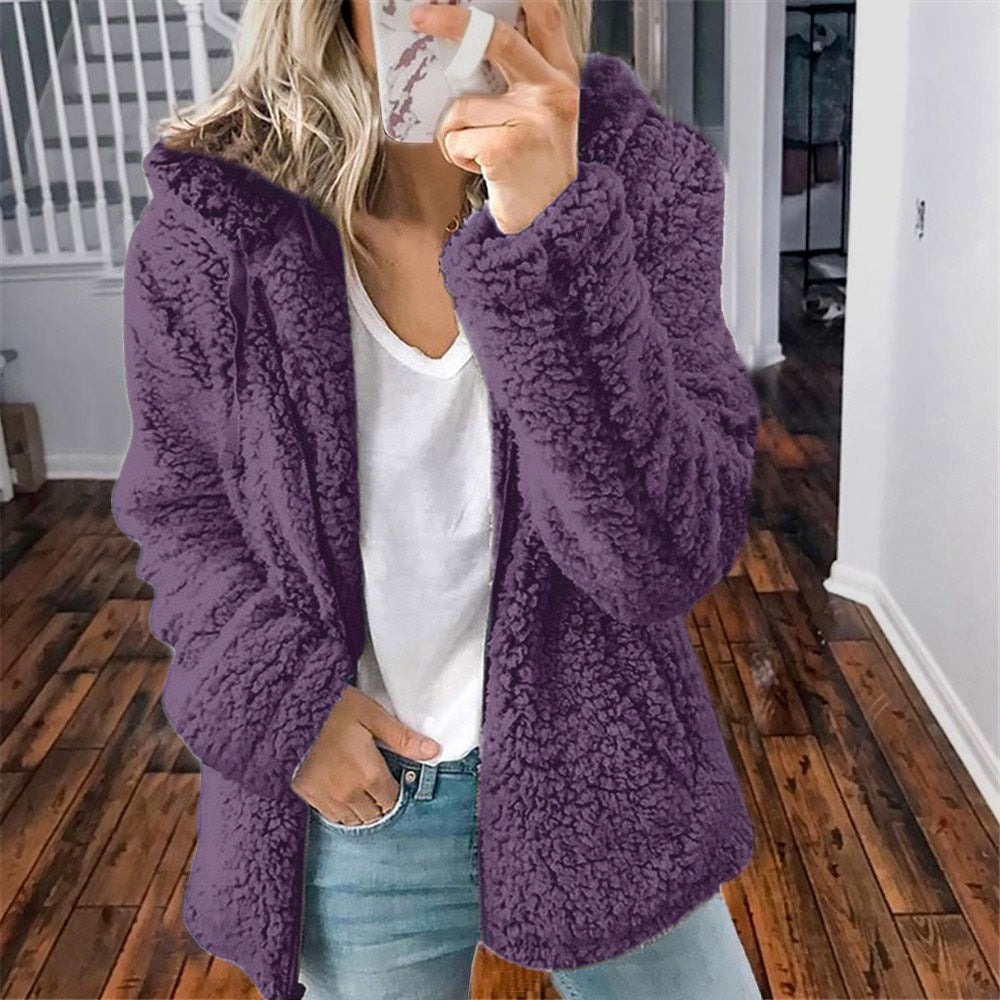 Veste Effet Teddy à Capuche pour Femme