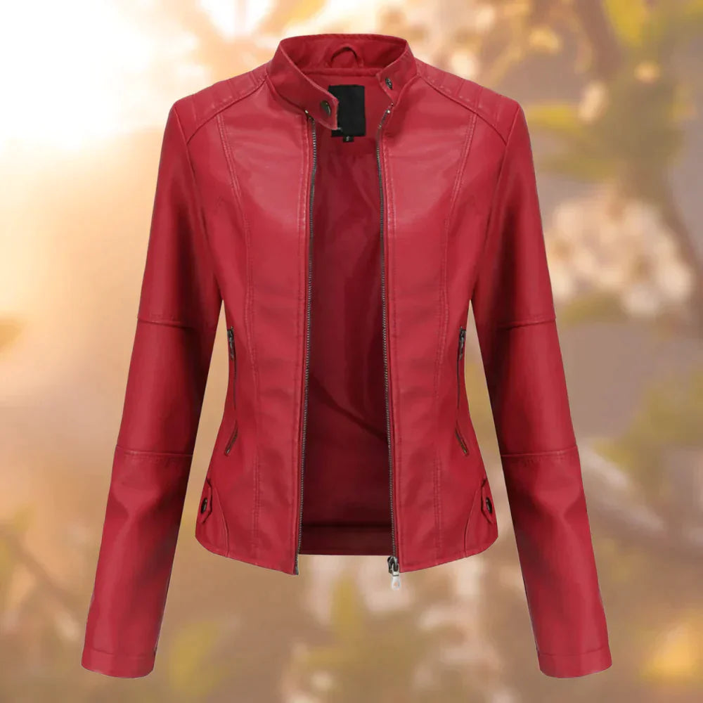 Veste en Similicuir Col Court Zippée pour Femme